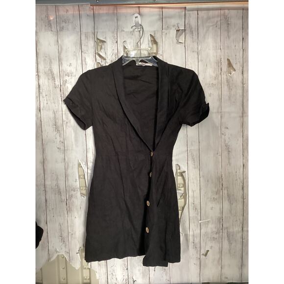 BCBGeneration Size 2 Black Linen Blend Faux Wrap Button-Side Mini Dress - Picture 1 of 5